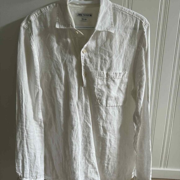 Zara Linen Polo Shirt Sz Medium - Picture 1 of 3